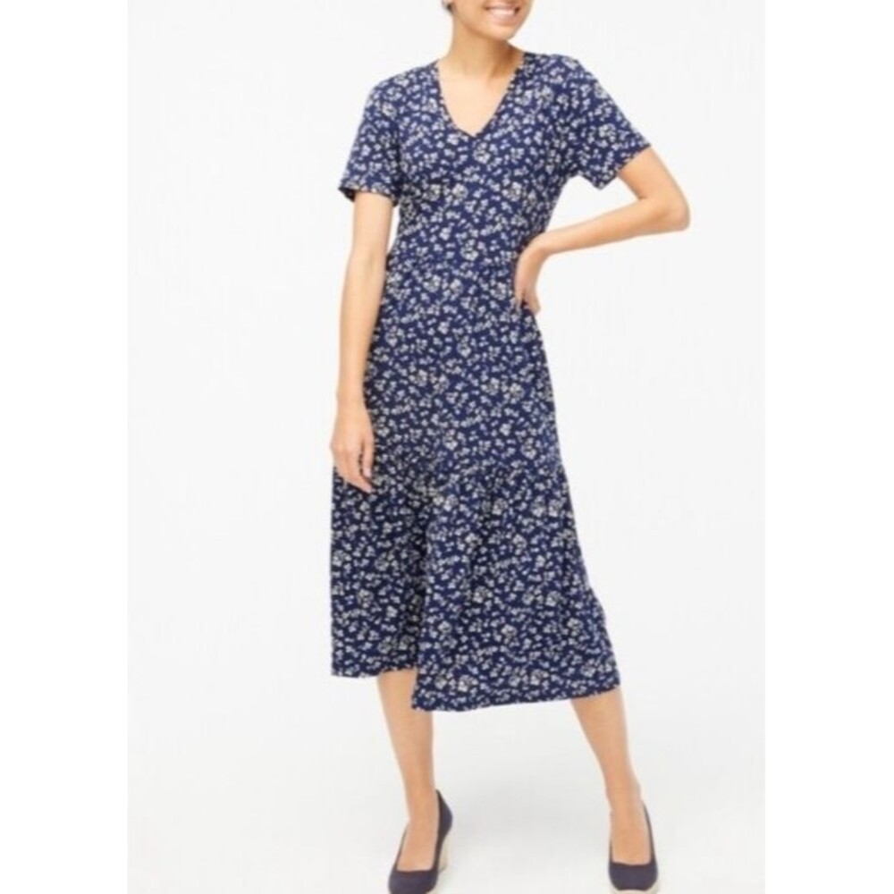 J. Crew Floral V-Neck Tiered Knit Midi Dress Size XS